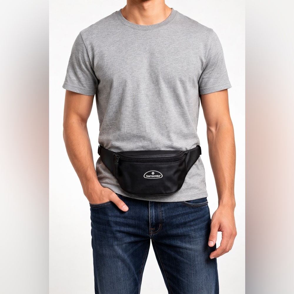 68 Samsonite Black Belt Bag Fanny Pack Travel Y2K Vintage